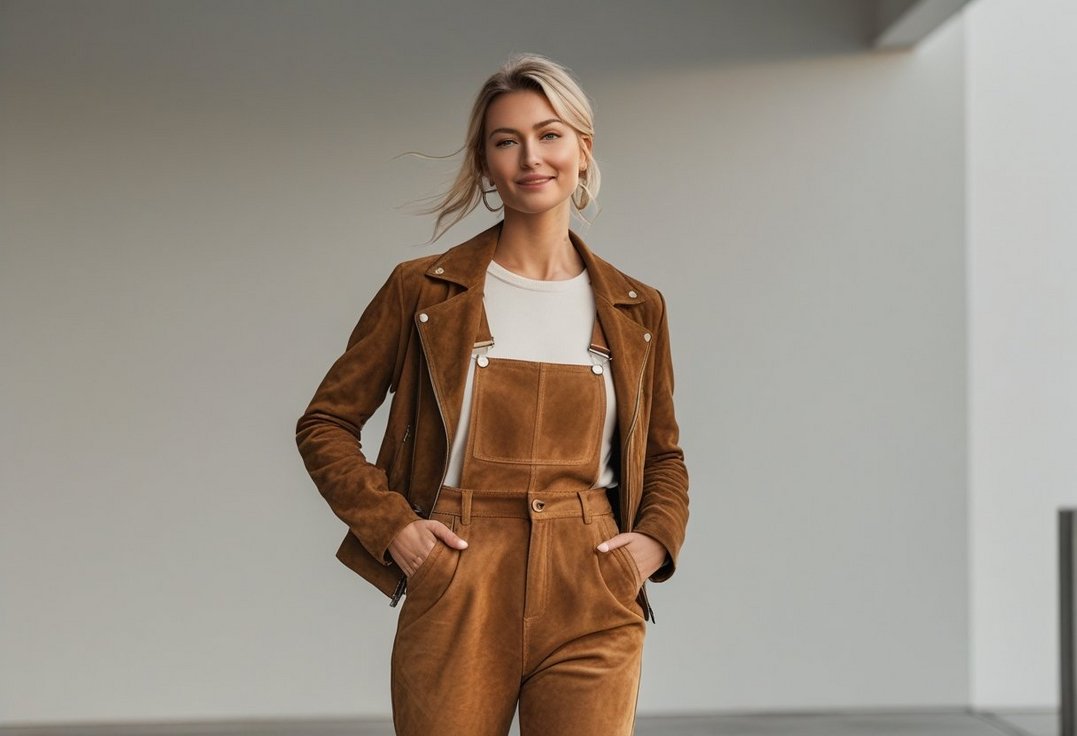 Styling af smækbukser med en jakke af ruskind